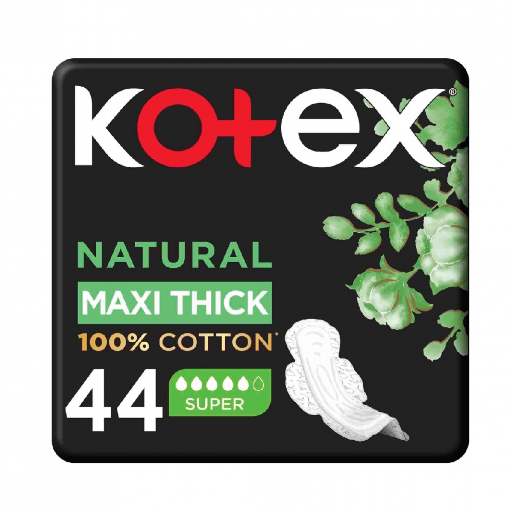 Kotex Natural Maxi Thick For Super With Wings 44 Pads  Kotex Natural Maxi Thick For Super With Wings 44 Pads