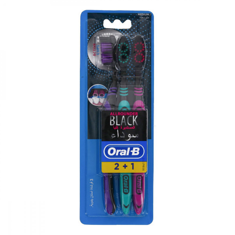 Oral-B Toothbrush Allrounder Black Medium 2+1 Free  Oral-B Toothbrush Allrounder Black Medium 2+1 Free