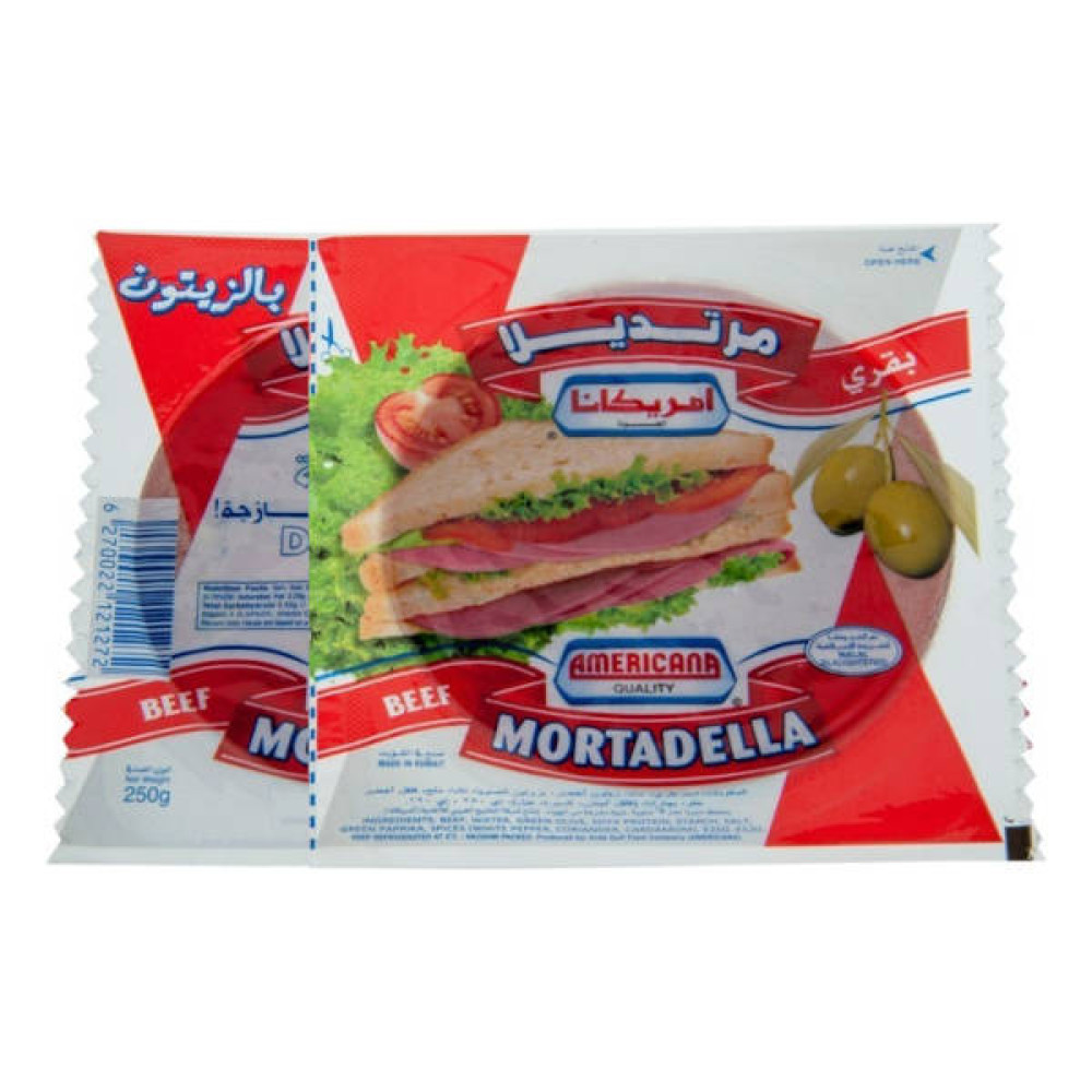 AMERICANA BEEF OLIVES SLICE MORTADELLA 250GM