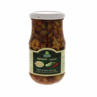 HALWANI SLICED GREEN OLIVES WITH CHILI 325GM 