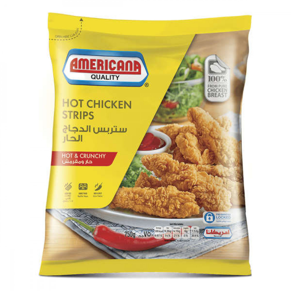 Americana Hot Chicken Strips 750gm  Americana Hot Chicken Strips 750gm
