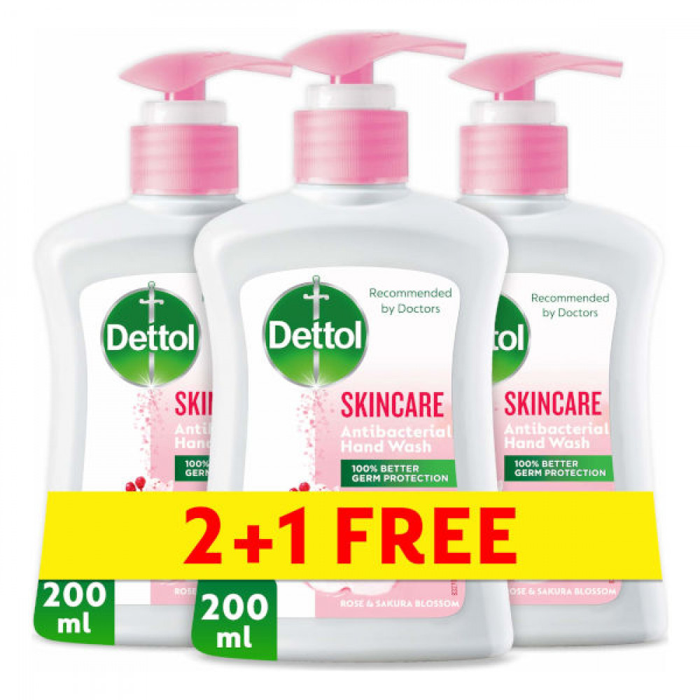 Dettol Antibacterial Hand Wash Skincare 200ml 2 + 1 Free  Dettol Antibacterial Hand Wash Skincare 200ml 2 + 1 Free