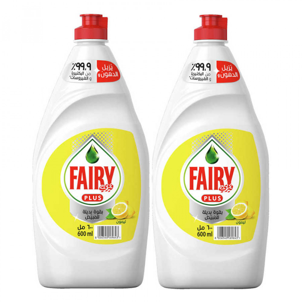 FAIRY PLUS DISHWASHING LIQUID LEMON 2 X 600ML 