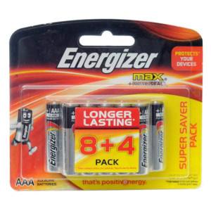 ENERGIZER AAA SIZE BATTERIES 8 + 4 FREE 