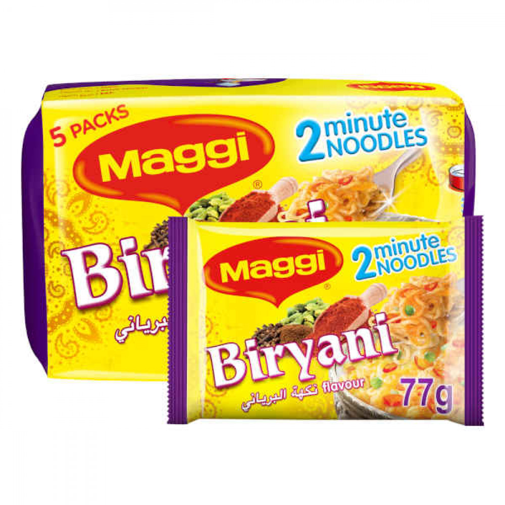 Maggi 2 Minute Noodles Biryani Flavour 5 x 77gm  Maggi 2 Minute Noodles Biryani Flavour 5 x 77gm